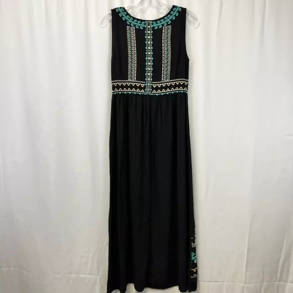 Monoreno Women's Maxi Dress Black Floral Sleeveless Embroidered Boho Size Large - Picture 3 of 8